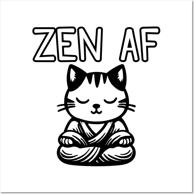 Cute Zen AF Meditating Cartoon Monk Cat Wall Art by Elvdant